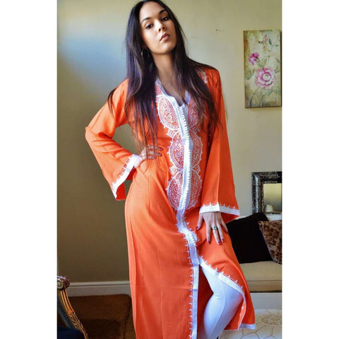 Orange Moroccan Kaftan Dress Lella Style - Maison De Marrakech