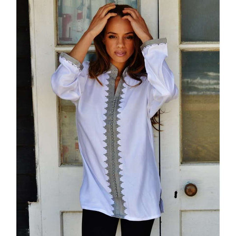 White Boyfriend Boho Shirt-Rachid Style - Maison De Marrakech