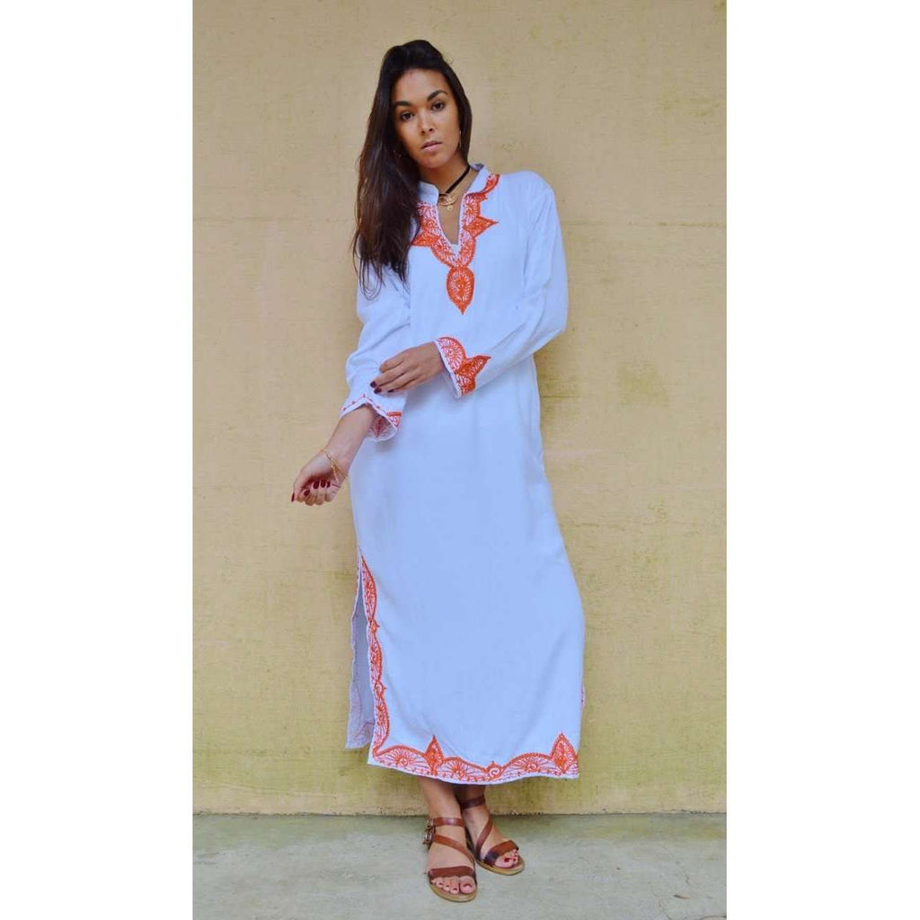 White Orange Kaftan Melik Style - Moroccan Kaftan - Maison De Marrakech