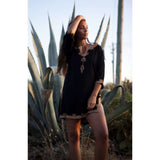 Black Tunic with Dark Golden Moroccan Embroidery-  Kalina Style Morccan Tunic - Maison De Marrakech