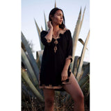 Black Tunic with Dark Golden Moroccan Embroidery-  Kalina Style Morccan Tunic - Maison De Marrakech
