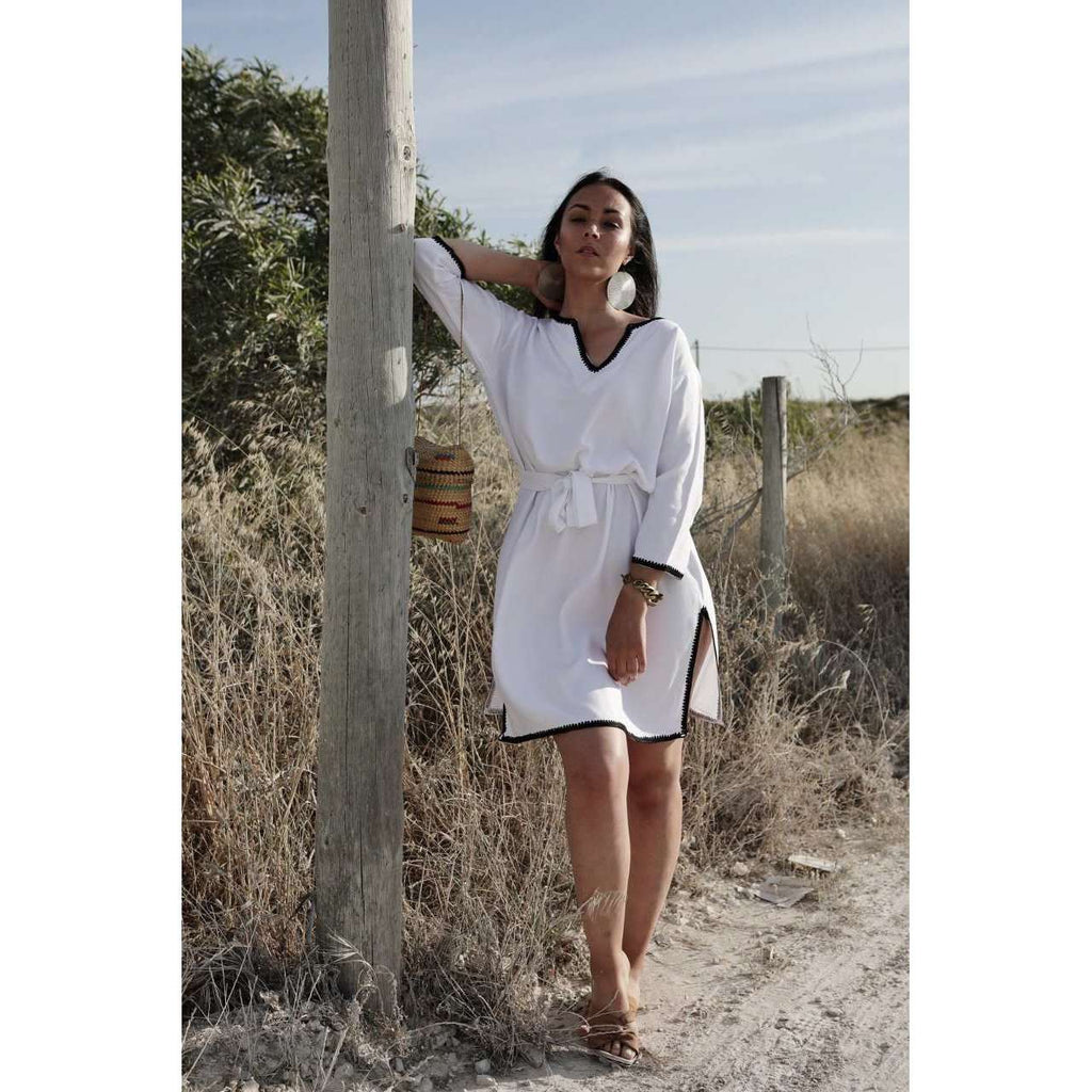 White & Black Rabat Tunic Dress-Moroccan Dress, Lounge wear,White & Black Rabat Tunic Dress-Moroccan Dress, Lounge wear