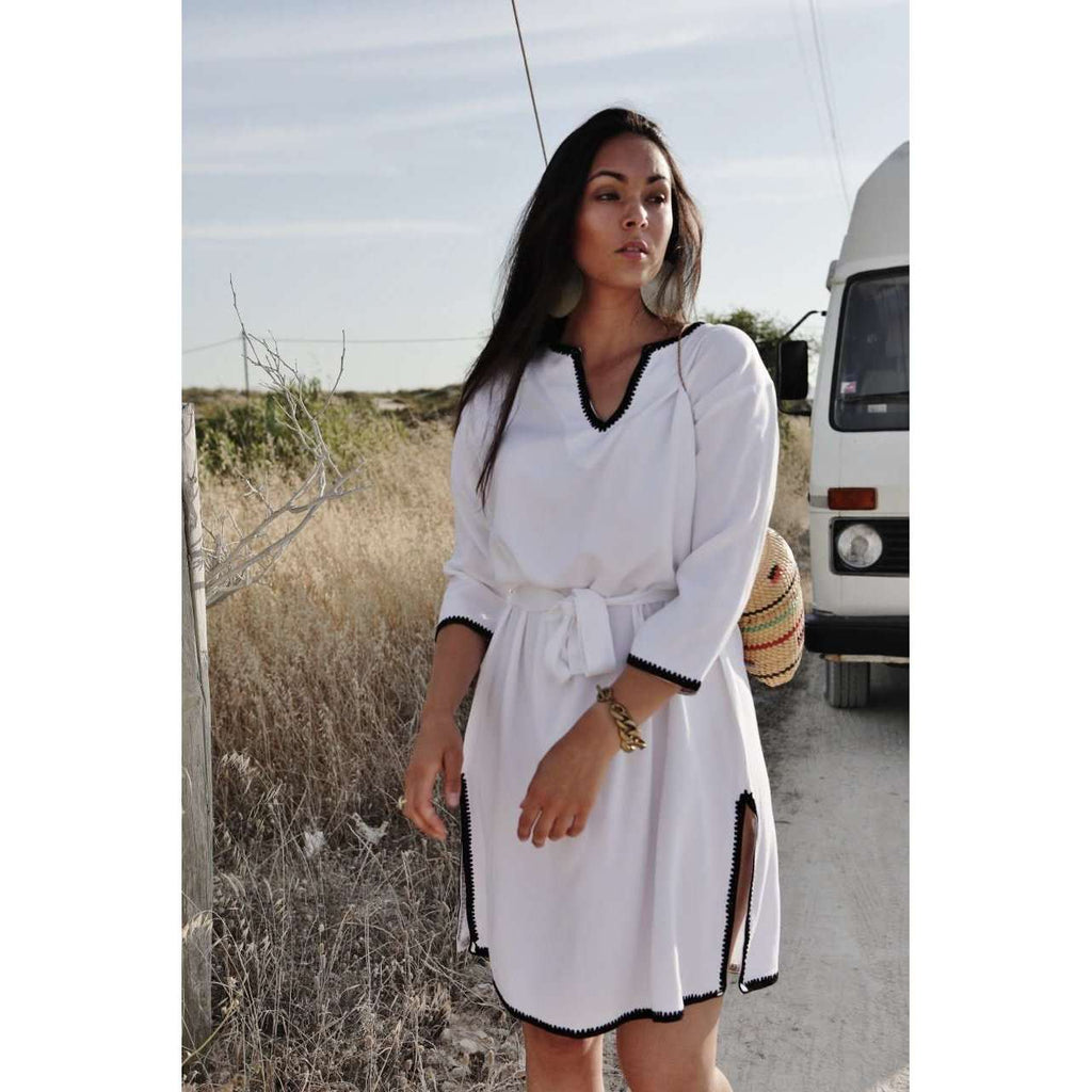 White & Black Rabat Tunic Dress-Moroccan Dress, Lounge wear,White & Black Rabat Tunic Dress-Moroccan Dress, Lounge wear