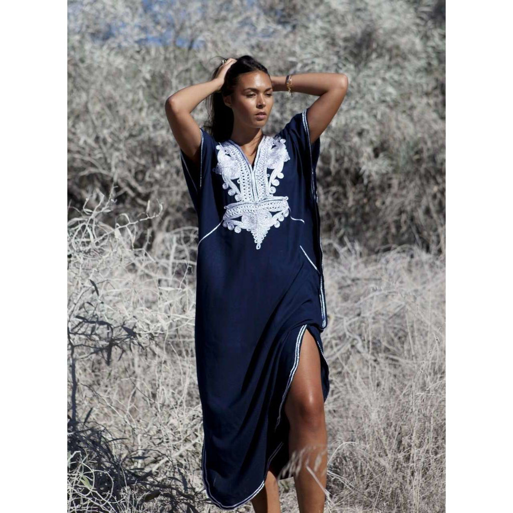 Navy Blue Silver Marrakech Resort Maxi Kaftan Caftan-Moroccan Kaftan - Maison De Marrakech