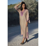 Beige with Lilac Caftan Kaftan Nadia Maxi Dress-moroccan kaftan - Maison De Marrakech