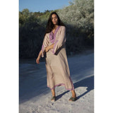 Beige with Lilac Caftan Kaftan Nadia Maxi Dress-moroccan kaftan - Maison De Marrakech