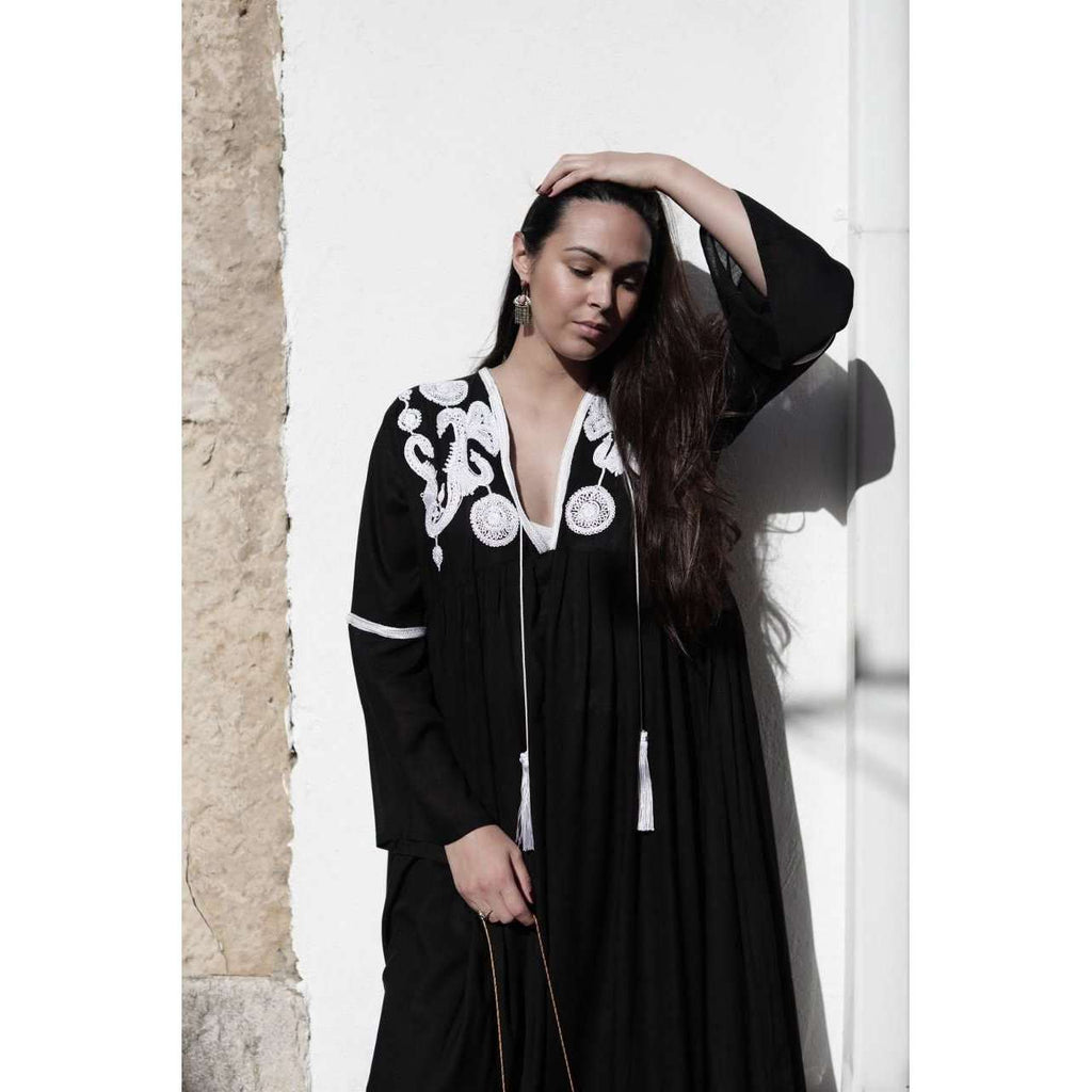 Black Caftan Kaftan Noor Maxi Dress-moroccan kaftan - Maison De Marrakech