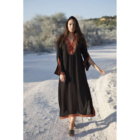 Black with Orange Caftan Kaftan Nadia Maxi Dress-moroccan kaftan - Maison De Marrakech