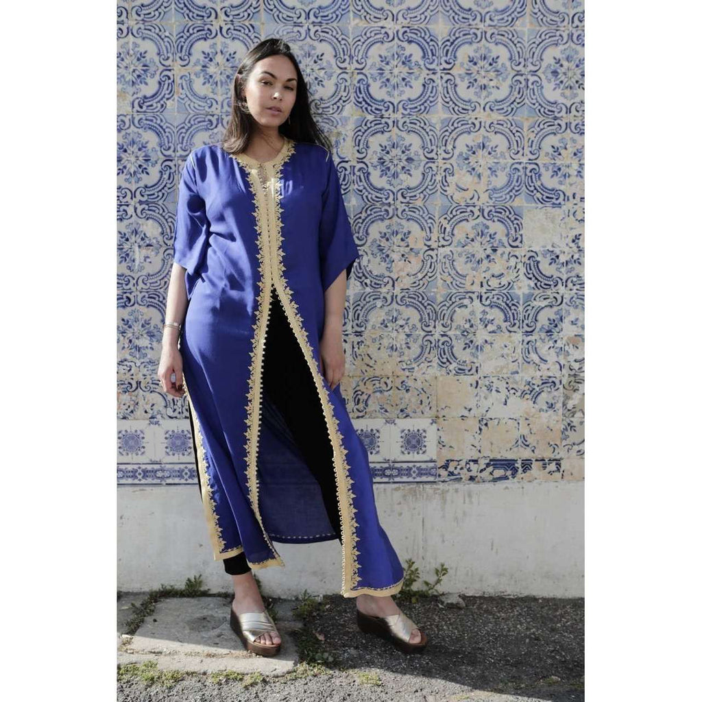 Blue Gold Kaftan Maxi Dress- Gypsy Style - Maison De Marrakech
