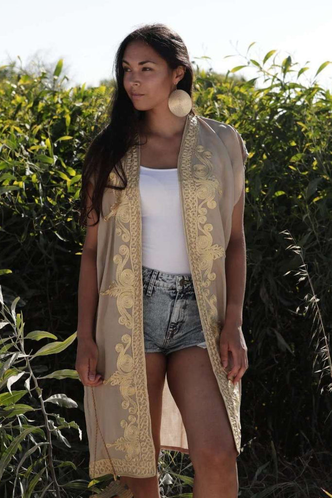 Beige Gold Marrakech Boho Kimono Kaftan,Beige Gold Marrakech Boho Kimono Kaftan