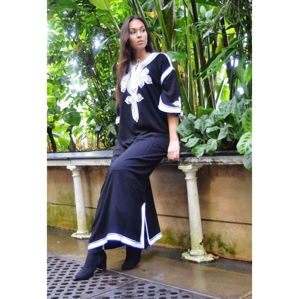 Black with White Caftan Kaftan Aziza Maxi Dress-moroccan kaftan,Black with White Caftan Kaftan Aziza Maxi Dress-moroccan kaftan