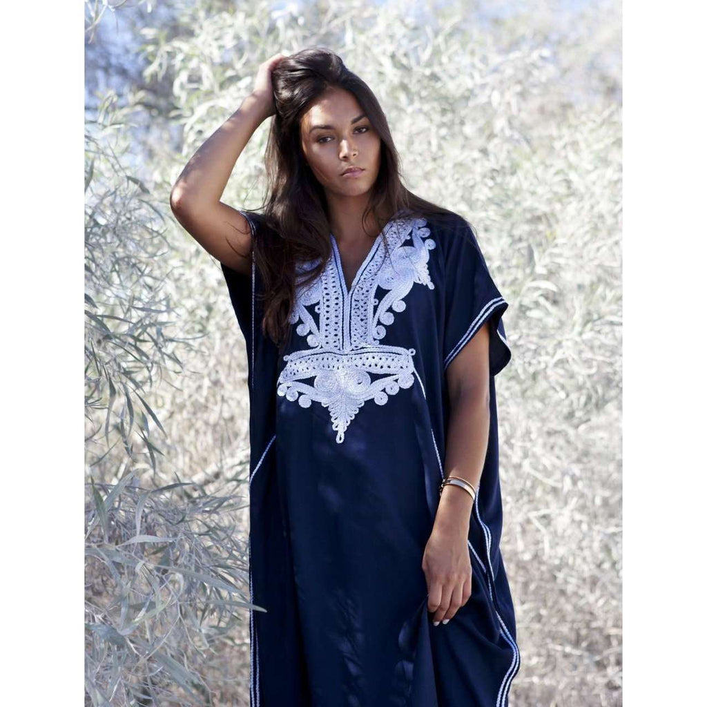 Navy Blue Silver Marrakech Resort Kaftan Caftan-Moroccan Kaftan,Navy Blue Silver Marrakech Resort Kaftan Caftan-Moroccan Kaftan