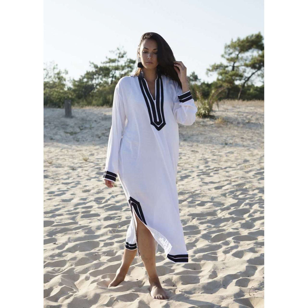 White with Navy Blue Kaftan Mariam Style - Moroccan Kaftan