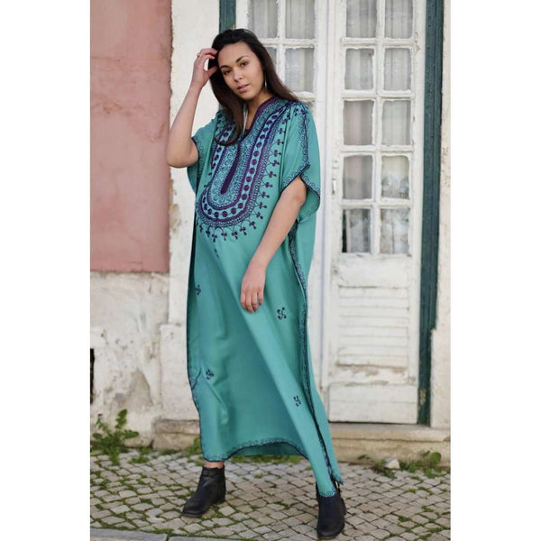 Turquoise Blue Berber Maternity Kaftan - Maison De Marrakech