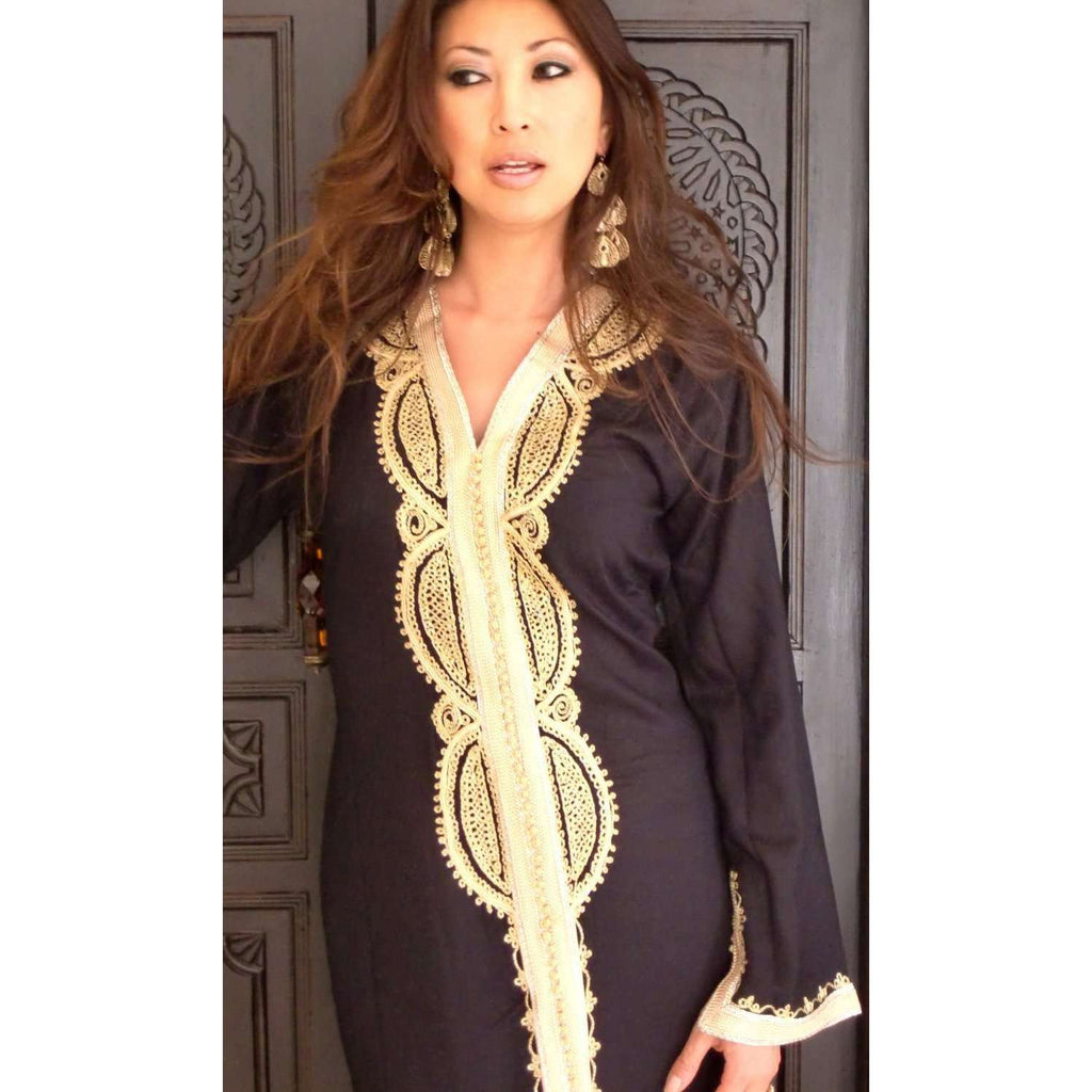 Black Kaftan Maxi Dress -Lella Style - Maison De Marrakech