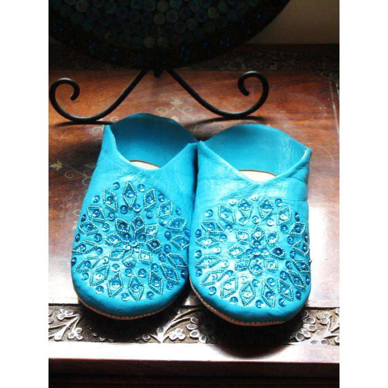 Turquoise Blue Moroccan Les Etoile Babouche Slippers - Maison De Marrakech