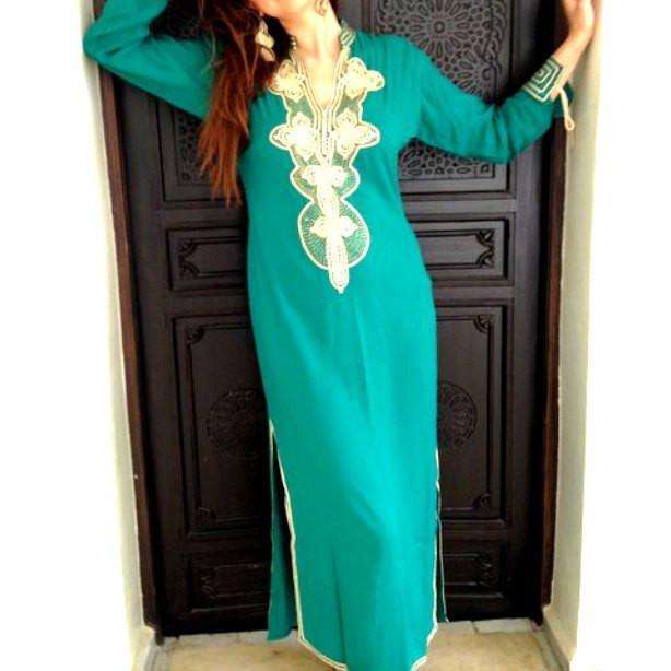 Emerald Green Aisha Boho Moroccan Kaftan - Maison De Marrakech