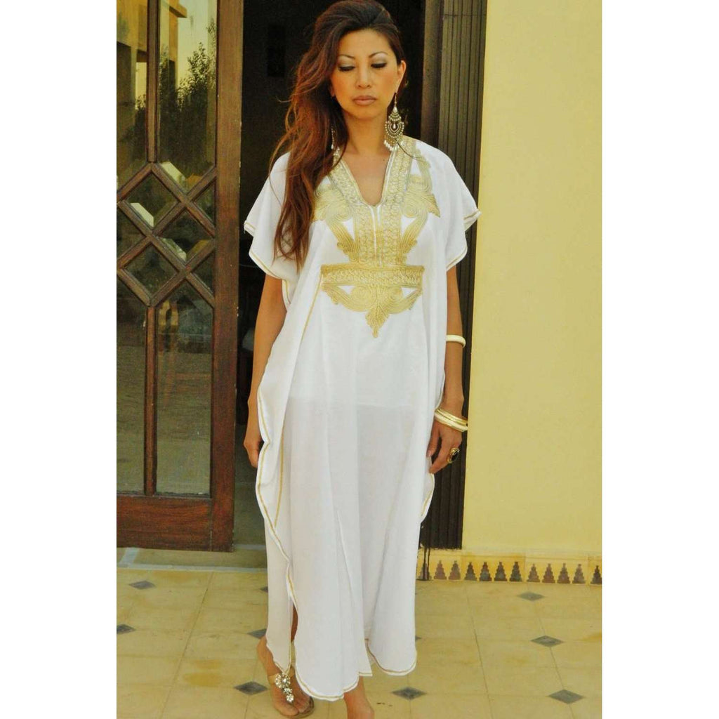 White Kaftan Maxi Dress Marrakech Style - Maison De Marrakech