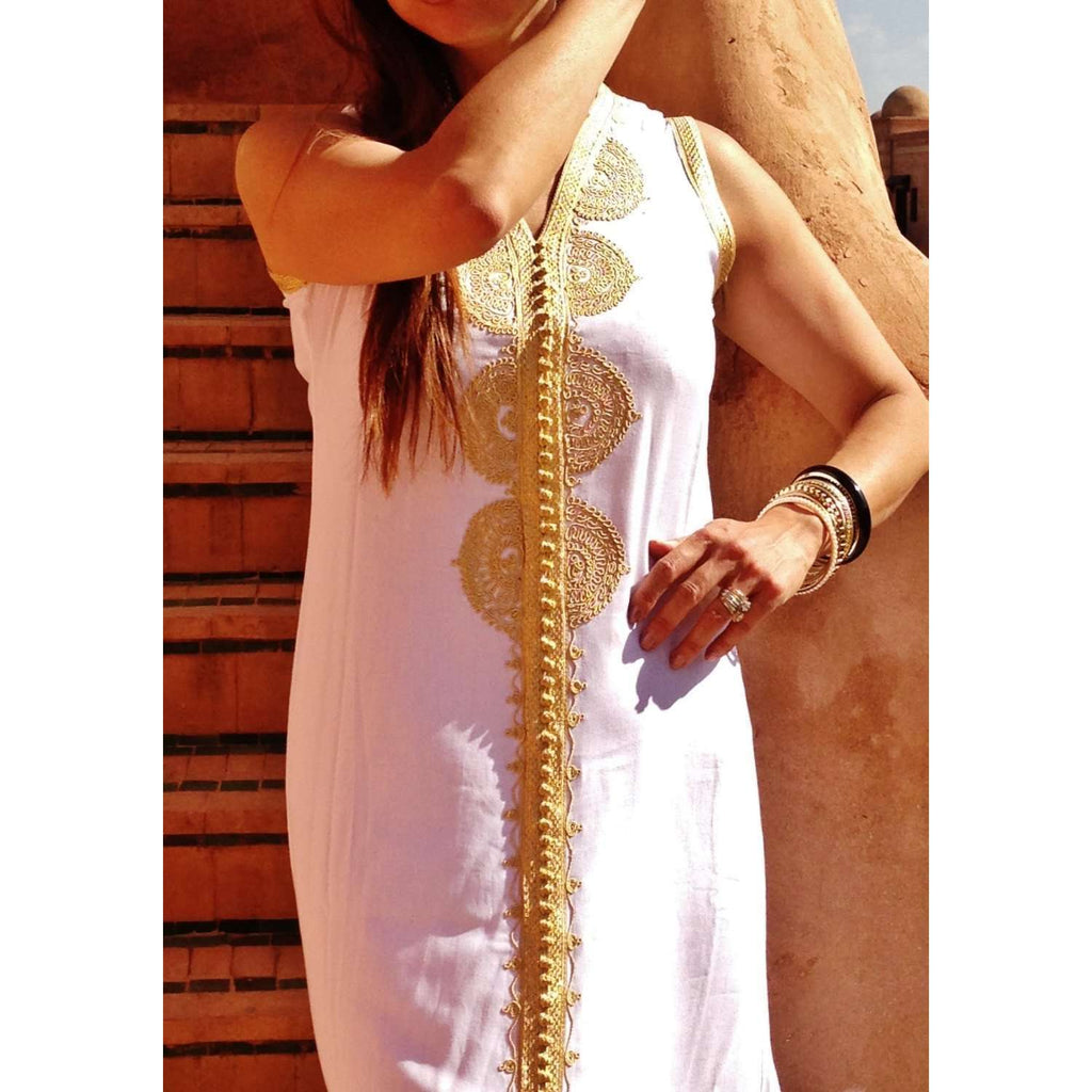 White Non Sleeve Kaftan -Kenza Style - Maison De Marrakech
