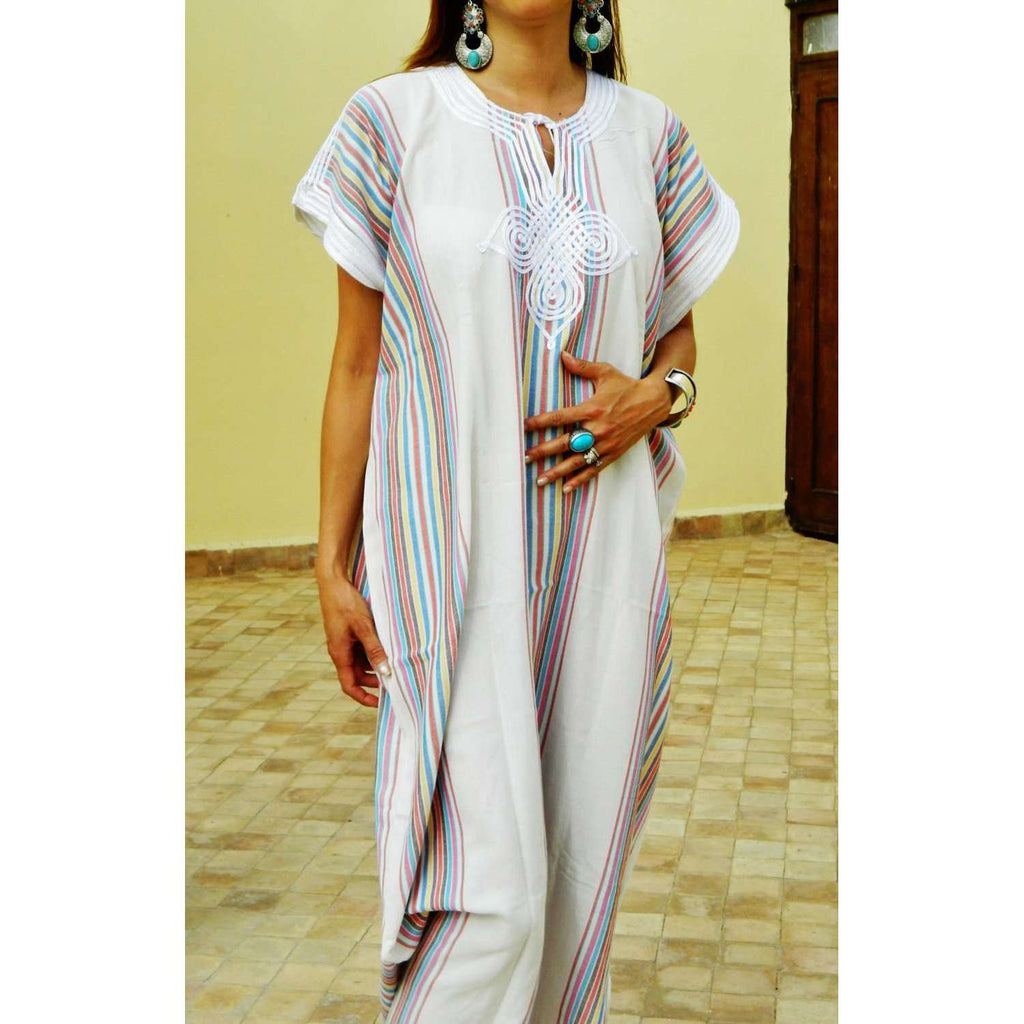 Resort Caftan Kaftan Bedoin Style- White-Perfect as loungewear, as beachwear, beach cover ups,resortwear, Kaftan, maternity, birthday gifts - Maison De Marrakech