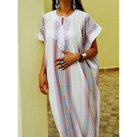 Resort Caftan Kaftan Bedoin Style- White-Perfect as loungewear, as beachwear, beach cover ups,resortwear, Kaftan, maternity, birthday gifts - Maison De Marrakech