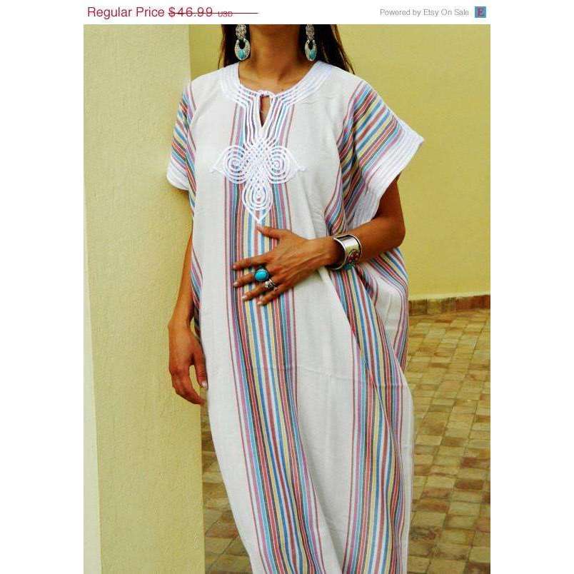 Resort Caftan Kaftan Bedoin Style- White-Perfect as loungewear, as beachwear, beach cover ups,resortwear, Kaftan, maternity, birthday gifts - Maison De Marrakech