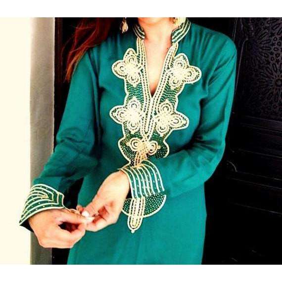 Emerald Green Aisha Boho Moroccan Kaftan - Maison De Marrakech