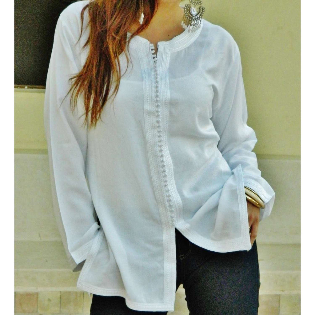 Autumn New White Magrib Moroccan Embroidery Shirt Tunic - Maison De Marrakech