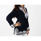 Navy Tunic with White Embroidery-Salma Style - Maison De Marrakech