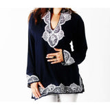 Navy Tunic with White Embroidery-Salma Style - Maison De Marrakech