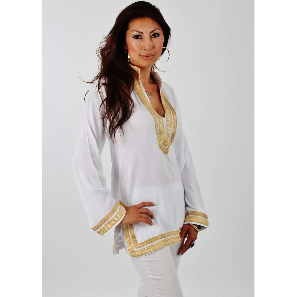 Mariam Style White Tunic with Golden Embroidery - Maison De Marrakech