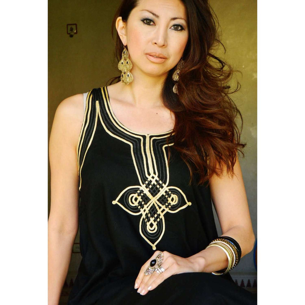 Resort Non-Sleeve Black Kaftan Agadir Style - Maison De Marrakech