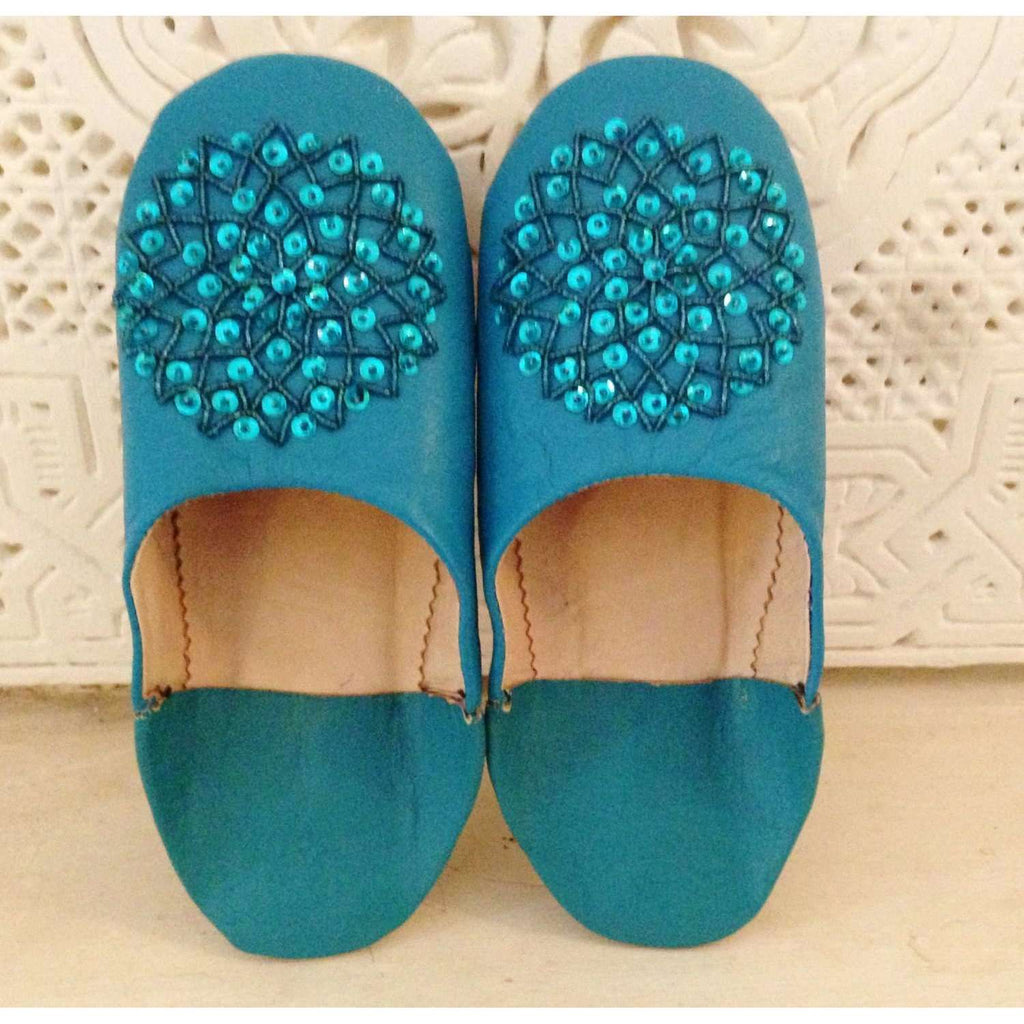 Turquoise Blue Moroccan Les Etoile Babouche Slippers