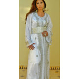 Moroccan 2 Piece Takchita Party Kaftan Modern -White Embroidery - Maison De Marrakech
