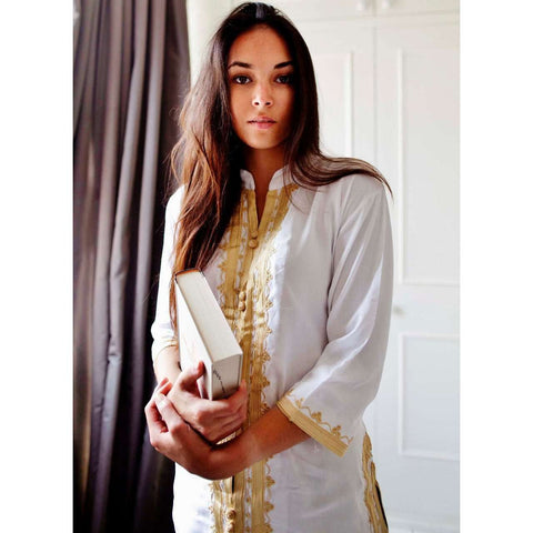 Marrakech White Gold Embroidery Tunic-Moroccan Tunic - Maison De Marrakech