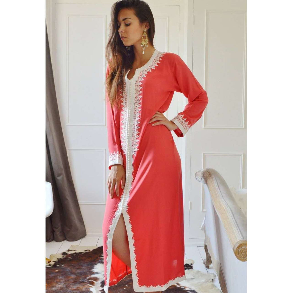 Salmon Pink Kaftan Maxi Dress Karima Style-Moroccan Kaftan - Maison De Marrakech