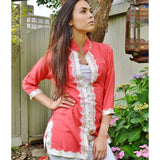 Handmade Salmon Pink and White Moroccan Tunic - Maison De Marrakech