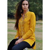 Dark Yellow Moroccan Bedouin Tunic- tunic, shirt, moroccan shirt, embroidery tunic - Maison De Marrakech