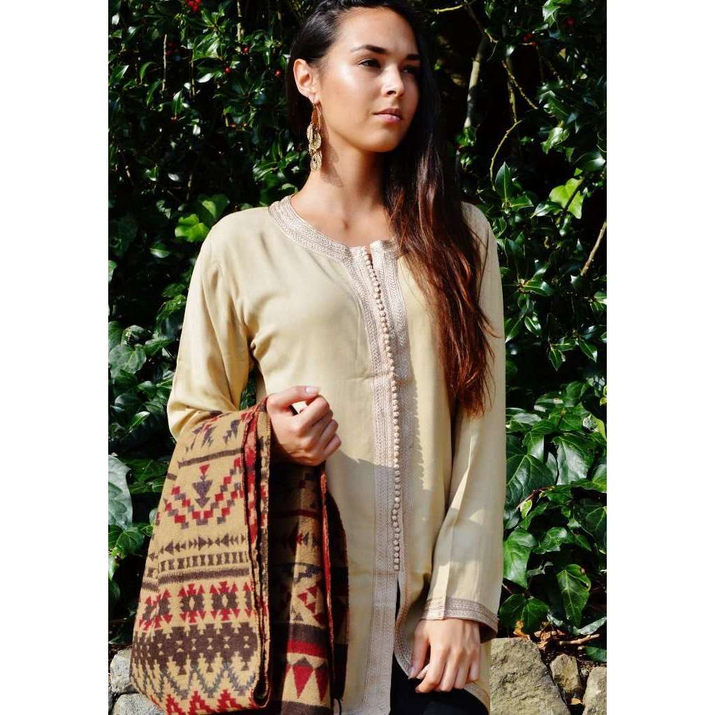 Beige Embroidered Boyfriend Magrib Shirt - Maison De Marrakech