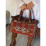 Moroccan Red & Orange Kilim Leather Satchel Cross Shoulder Straps Berber Weekend Bag,Moroccan Red & Orange Kilim Leather Satchel Cross Shoulder Straps Berber Weekend Bag
