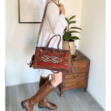 Moroccan Red & Orange Kilim Leather Satchel Cross Shoulder Straps Berber Weekend Bag,Moroccan Red & Orange Kilim Leather Satchel Cross Shoulder Straps Berber Weekend Bag