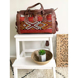 Moroccan Red & Orange Kilim Leather Satchel Cross Shoulder Straps Berber Weekend Bag,Moroccan Red & Orange Kilim Leather Satchel Cross Shoulder Straps Berber Weekend Bag
