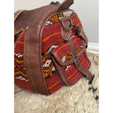 Moroccan Red & Orange Kilim Leather Satchel Cross Shoulder Straps Berber Weekend Bag,Moroccan Red & Orange Kilim Leather Satchel Cross Shoulder Straps Berber Weekend Bag