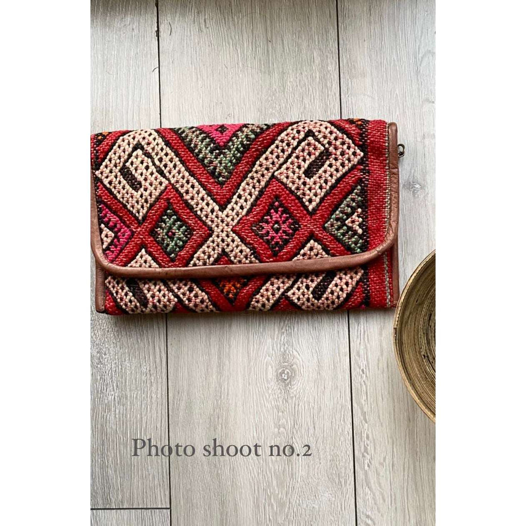 Moroccan Red Multi Colour Kilim Hand Clutch no. 4,Moroccan Red Multi Colour Kilim Hand Clutch no. 4