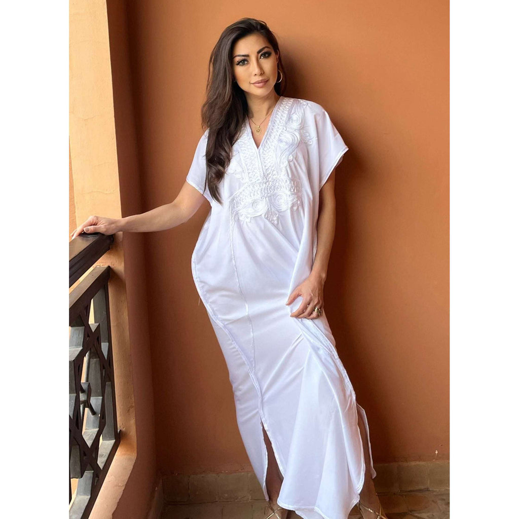 White kaftan maxi dress Clearance