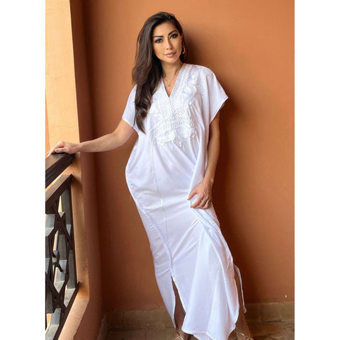 White & White Kaftan Maxi Dress Marrakech Style,White & White Kaftan Maxi Dress Marrakech Style