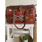 Moroccan Red & Orange Kilim Leather Satchel Cross Shoulder Straps Berber Weekend Bag,Moroccan Red & Orange Kilim Leather Satchel Cross Shoulder Straps Berber Weekend Bag