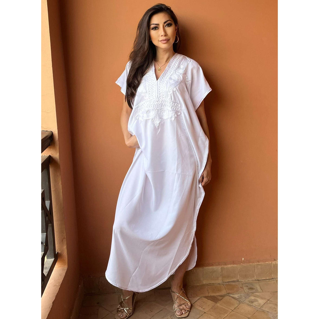 White & White Kaftan Maxi Dress Marrakech Style,White & White Kaftan Maxi Dress Marrakech Style