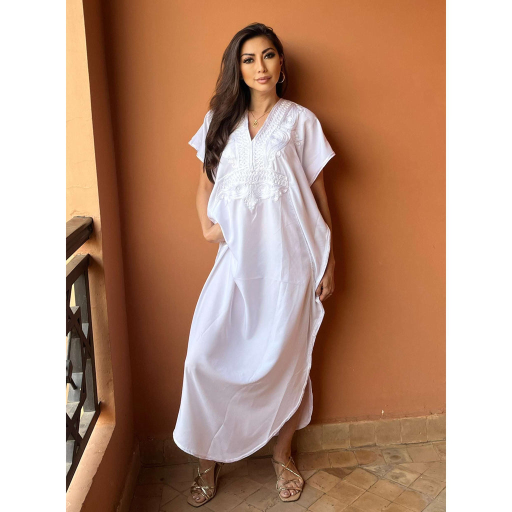 White & White Kaftan Maxi Dress Marrakech Style,White & White Kaftan Maxi Dress Marrakech Style