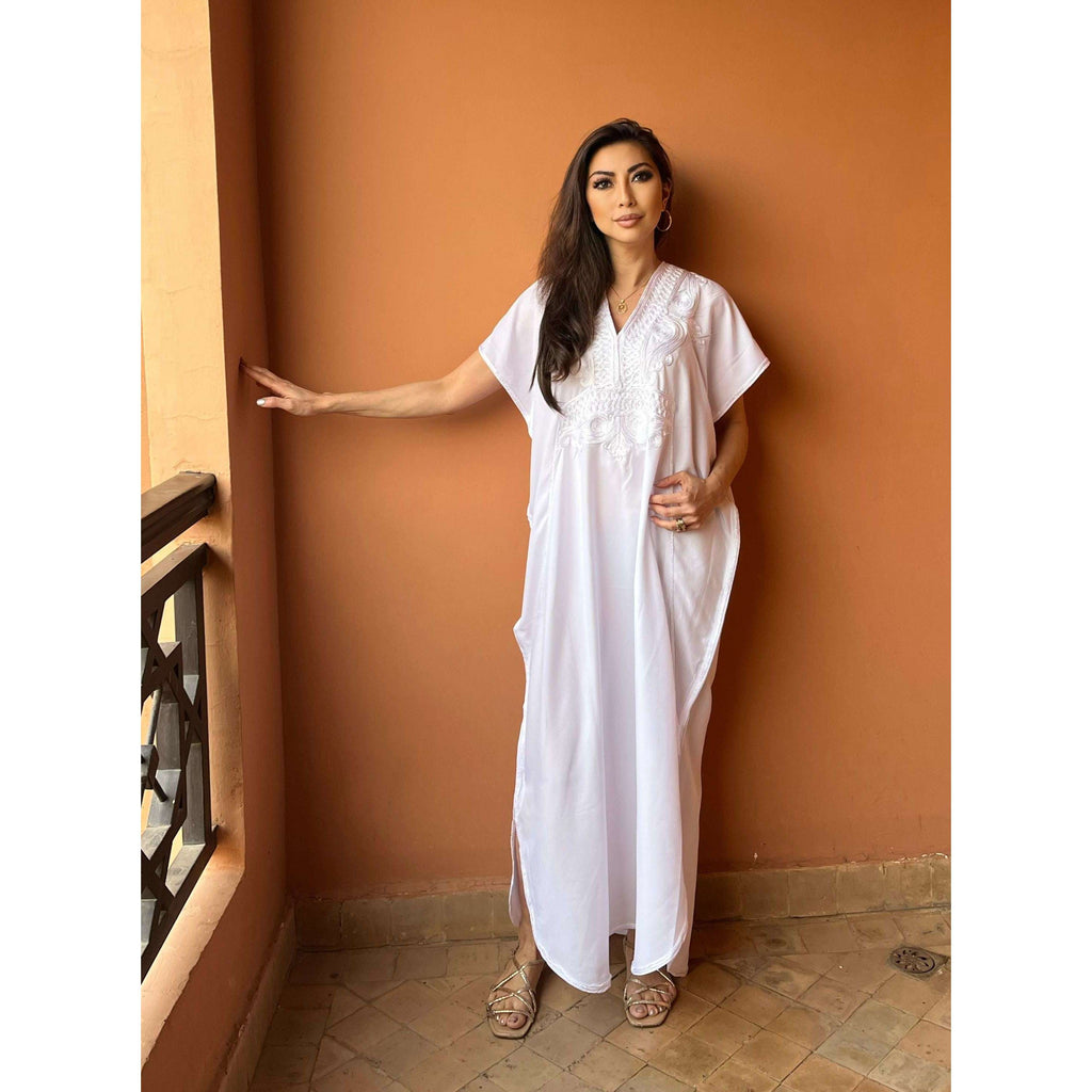 White & White Kaftan Maxi Dress Marrakech Style,White & White Kaftan Maxi Dress Marrakech Style